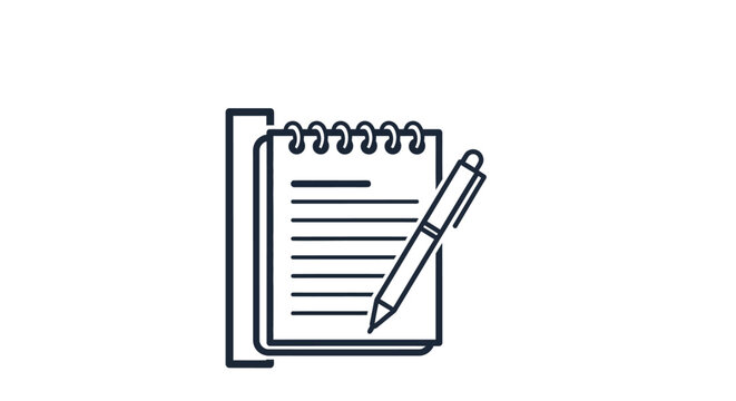Notebook and pen icon a minimalist line drawing for note taking or journaling