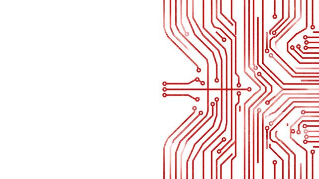 Red circuit board animation growing on white background with digital traces