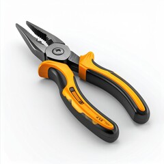 Obraz premium Professional Orange and Black Combination Pliers with Serrated Jaws and Ergonomic Grips on a Clean White Background