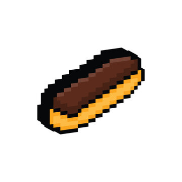 3D isometric pixel art eclair 8 bit vector icon for computer game logo