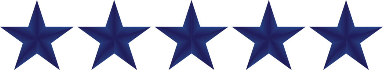   Five navy blue star rating icon isolated on transparent background for reviews and corporate feedback. Five stars customer rating feedback isolated vector illustration. Suitable for apps and website
