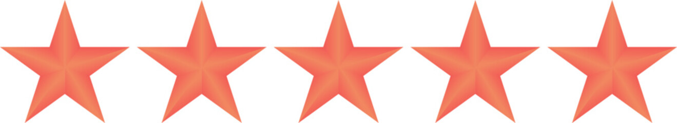 Red five-star rating icon isolated on transparent background for reviews, alerts and feedback