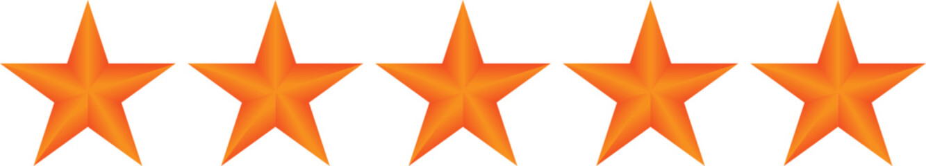 Orange five-star rating icon isolated on transparent background for reviews and promotions