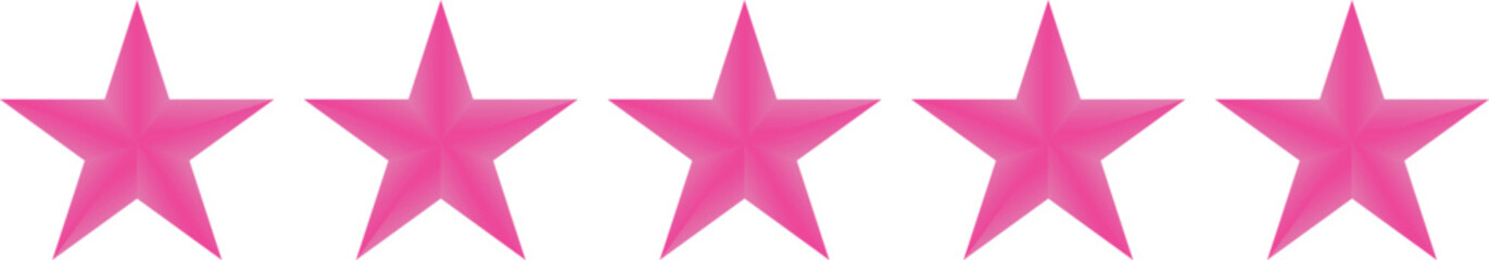 Pink five-star rating icon isolated on transparent background for reviews and user feedback