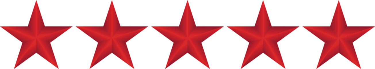 Dark red five-star rating icon isolated on transparent background for reviews and strong feedback