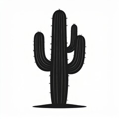 Tall Saguaro Cactus Silhouette with Detailed Spines on a Plain White Background with Subtle Shadows and Textured Appearance