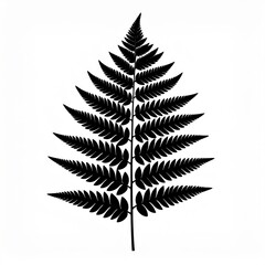 Detailed black fern frond silhouette isolated on a clean white background showcasing intricate leaf patterns and natural beauty