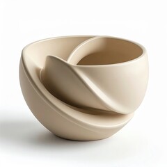 Elegant Ceramic Bowl With Swirling Design Neutral Tones Studio Lighting White Background Minimalist Art Object