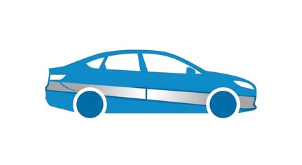 Fototapeta premium Blue Sedan Car Side View Illustration on White Background.