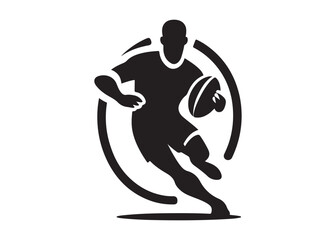 rugby union logo silhouette vector, rugby player silhouette vector illustration, rugby union sportsman logo silhouette, player running with rugby ball logo vector silhouette on white background