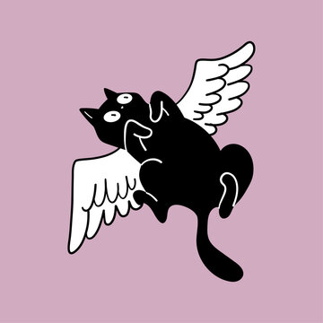 Doodle Flying Angel Cat Illustration