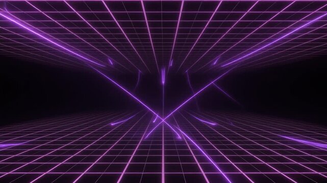 Abstract dark grid layout purple energy paths luminous intersections futuristic cinematic surreal ethereal ambience cascading softly glowing abstract unique style