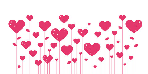 Pink Heart Flowers Background Vector Image. Abstract Pink Background with Love Trees.