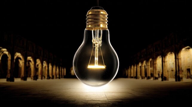 An opulent empty mansion interior lit by a single energy-saving bulb, vast spaces and contrasting atmospheres. real-estate listings.