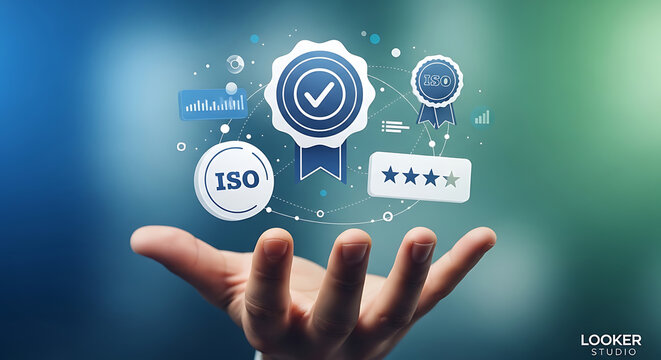 Professional quality assurance certification badge golden shield green check mark five star rating iso standard icon business excellence guarantee premium service validation management control