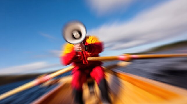  The stern of a racing shell with a coxswain shouting commands. event key visuals, club posters, designed for sports event promotions and stadium branding, boosts motivation.