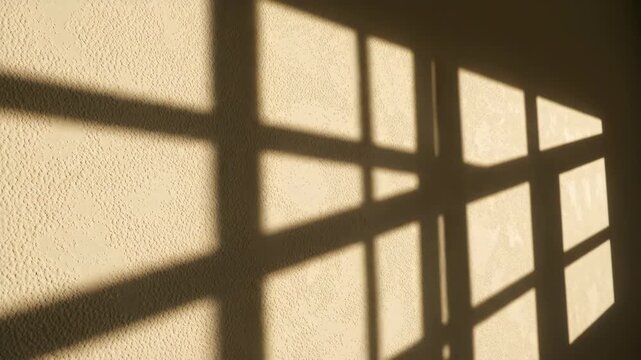 Textured wall illuminated by geometric window light pattern casting shadows.