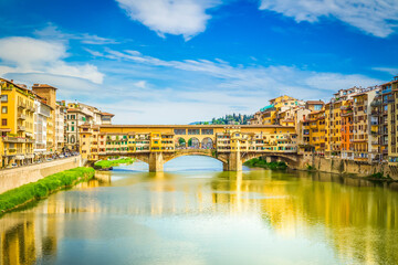 Obraz premium Ponte Santa Trinita ans Ponte Veccio bridges over the Arno River, Florence, Italy