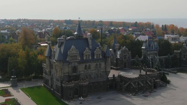 Garibaldi castle stands by volga river in autumn 02