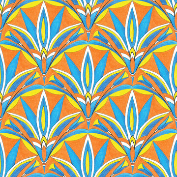 Ancient Egyptian seamless pattern with Eye of Horus Anubis lotus and sacred mythology symbols designed for modern surface design textiles wallpaper and cultural branding