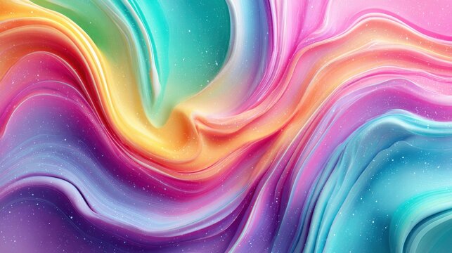 Abstract swirling waves of vibrant colors with shimmering particles, a cosmic dreamscape