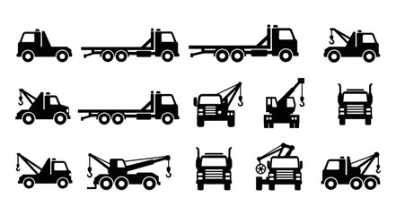 Collection of Tow Truck and Flatbed Truck Silhouettes.