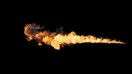 Isolated long glowing trail of fire and smoke like a meteor rocket or dragon breathe on a black background © ShkYo30