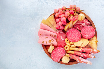 Italian Antipasti tray. Charcuterie platter with cheese and deli meats