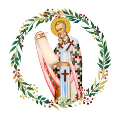 Fototapeta premium Anastasius I Dicorus. Decorative vintage floral wreath, illustration in Byzantine style isolated