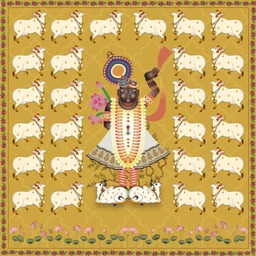  Handmade Painting Shreenathji Pichwai Painting Indian Traditional with lotus 