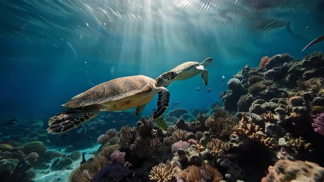 sea turtle swimming in the ocean on the summer season 
