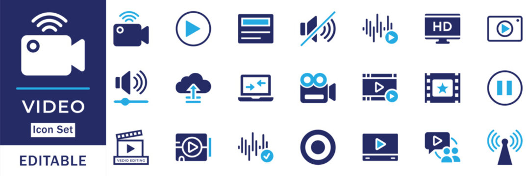 Video Production and Multimedia Streaming Vector Icon Set

