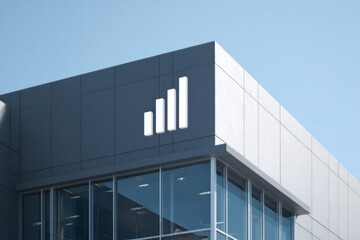 Fototapeta premium Exterior of a modern commercial office building with a bar chart icon