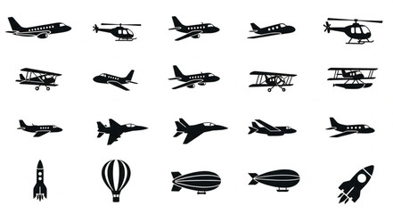 Collection of various aircraft and air transport silhouettes. © Bakti
