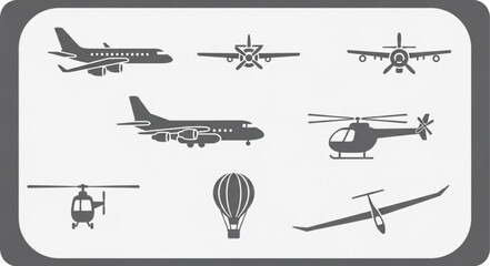 Collection of various aircraft and air vehicles icons. © Bakti