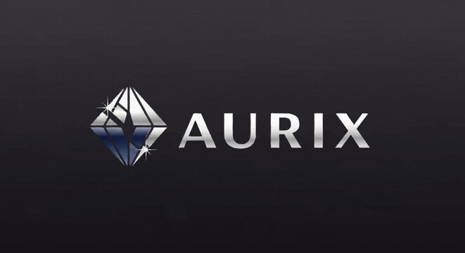 Aurix logo with geometric diamond shape and silver text on dark background.