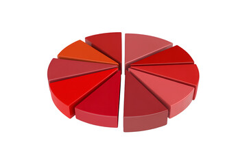 Obraz premium Circular pie chart with red and orange segments isolated on transparent background