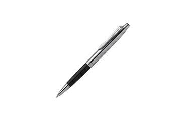 Sleek silver and black ballpoint pen isolated on transparent background