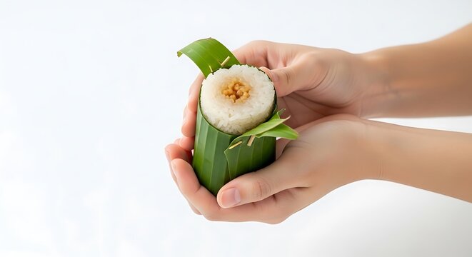 Hands holding Cambodian num ansom dessert