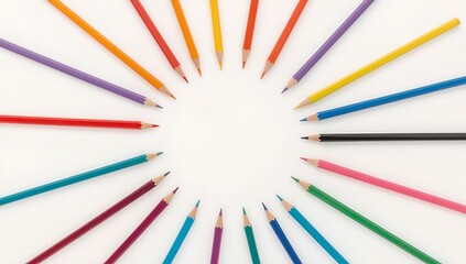 Obraz premium A vibrant collection of colored pencils arranged in a circle, perfect for creative endeavors. The pencils are diverse in color and offer a range of artistic possibilities