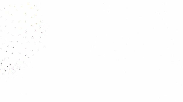 Abstract burst of small multicolored dots radiating from the lower left corner on a white background forming a modern geometric pattern with subtle gradients