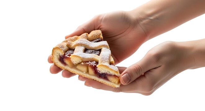 Hands holding Chilean kuchen cake