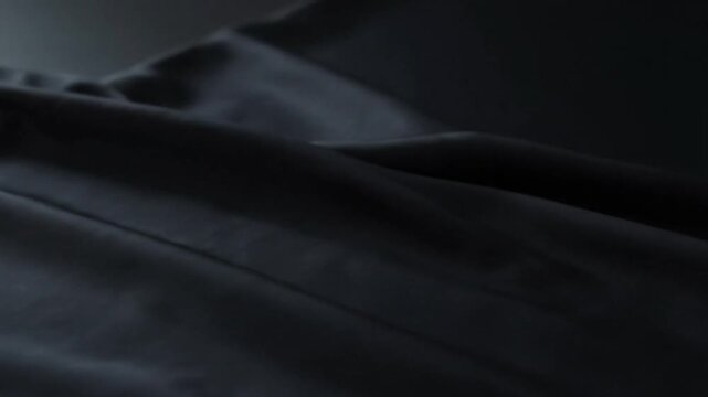 Elegant Black Silk Fabric Waves, Luxurious Smooth Textile Motion, Abstract Background