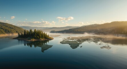 Environmental protection metaphor with a lake shaped like the world's continents