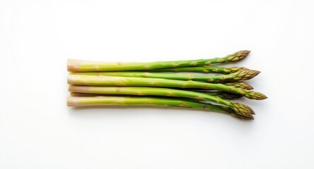 Healthy asparagus bundle laid out on a spotless white backdrop