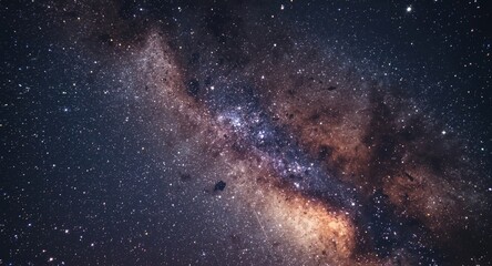 Fototapeta premium Enhanced close up of the Milky Way galaxy with glowing stars and drifting dust depicted in a 3D cartoon rendering with grain texture due to long exposure