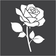 Black rose silhouette isolated on white canvas