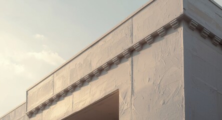 Building facade primed white for the final paint application step