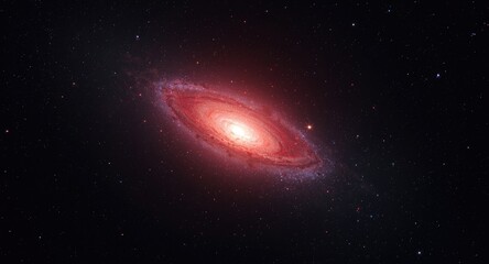 Fototapeta premium Bright red galaxy emitting light in expansive space environment