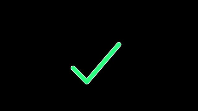Glowing green check mark animation represents approval and success